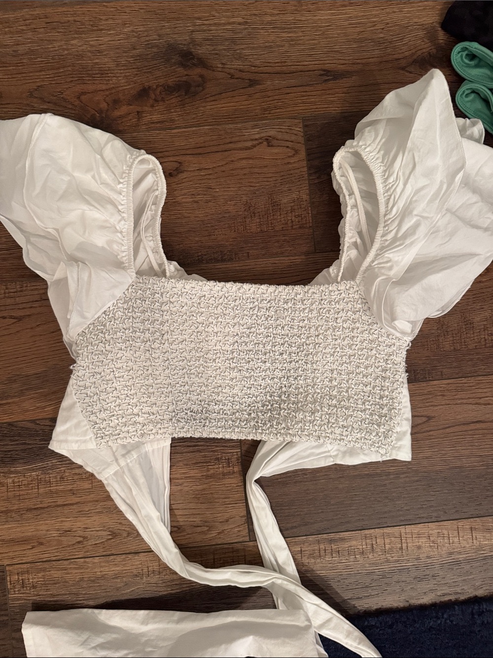 White Smocked Puff-Sleeve Crop Top